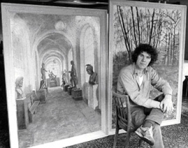 Charles with paintings at the RA