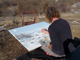 Charles working on the Spring painting from the Four Seasons